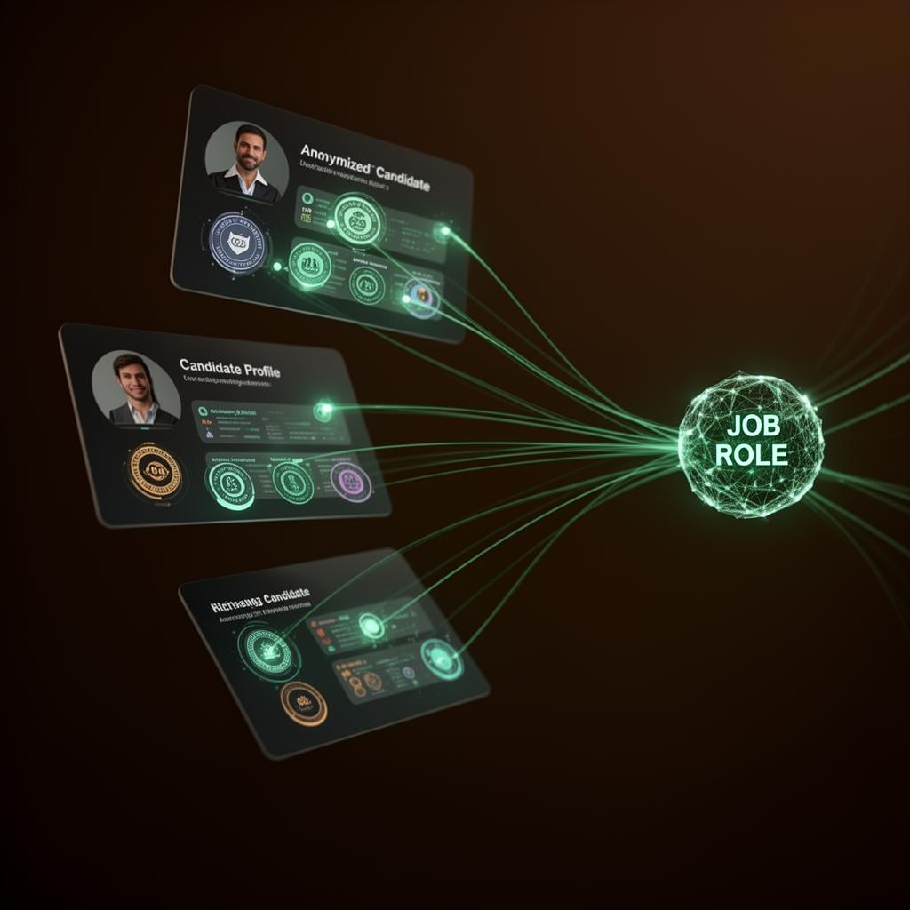 Anonymized candidate profiles matched to a job role by AI
